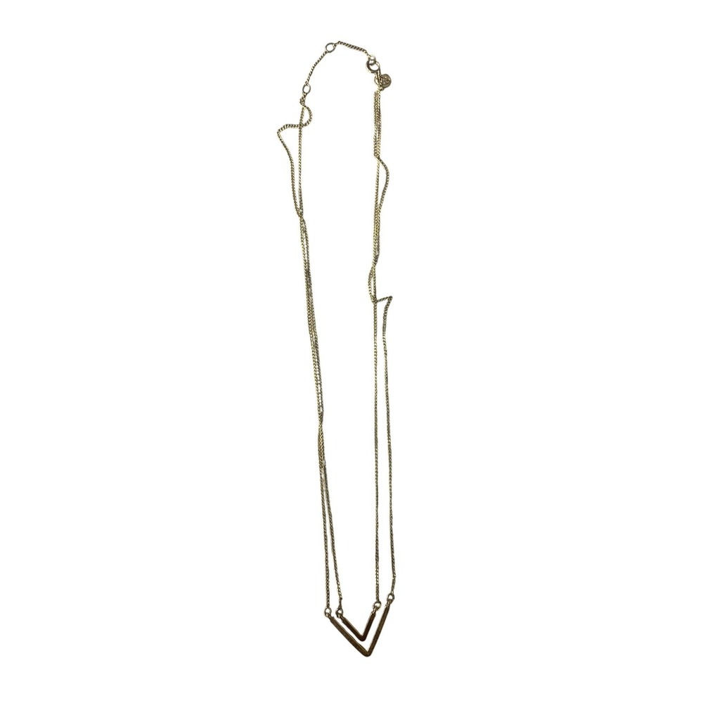 Gold Tone V Pendant Double Layer Cable Chain Necklace Geometric Minimalist